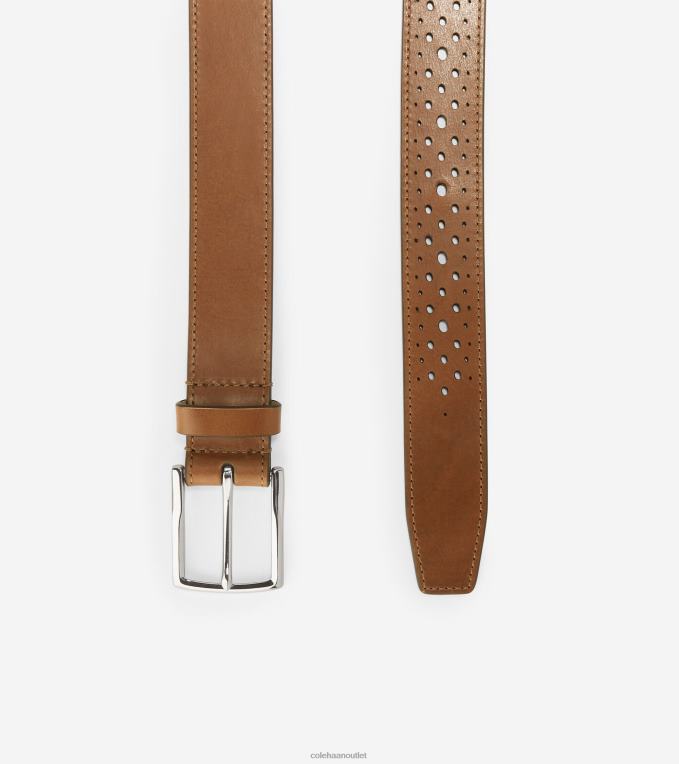 Men British Tan Cole Haan 32MM Washington Perforated Belt 2R0V2568