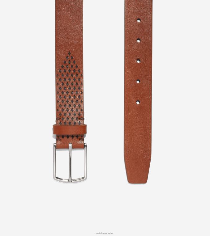 Men British Tan Cole Haan Washington Perforated 35mm Belt 2R0V2572