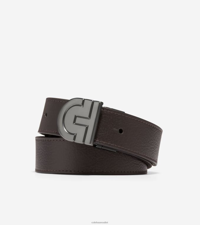 Men Brown-Black Cole Haan CH Logo Reversible 32mm Belt 2R0V2571