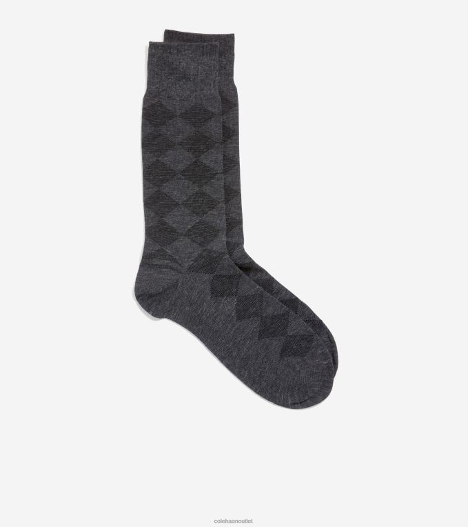 Men Black Rain Heather Cole Haan Plaid Twist Dress Crew Socks 2R0V2614