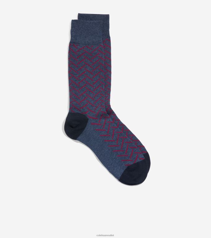 Men Dark Denim Heather Cole Haan Herringbone Dress Crew Socks 2R0V2592