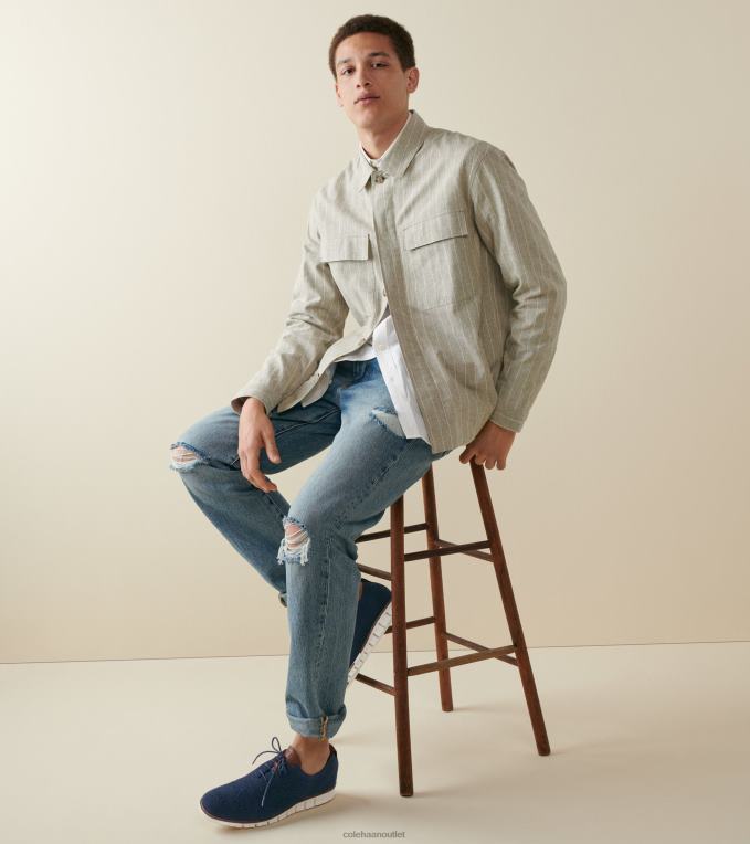 Men Marine Blue Stitchlite-Ivory Cole Haan ZEROGRAND Wingtip Oxford 2R0V2428