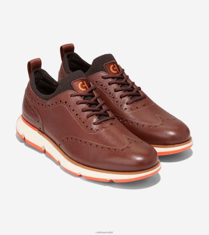 Men Woodbury-Chocolate-Scarlet Orange Cole Haan 4.ZEROGRAND Wingtip Oxford 2R0V2370