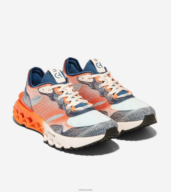 Men Ensign Blue-Nectarine-Ivory Cole Haan 5.ZEROGRAND Embrostitch Running Shoe 2R0V2460