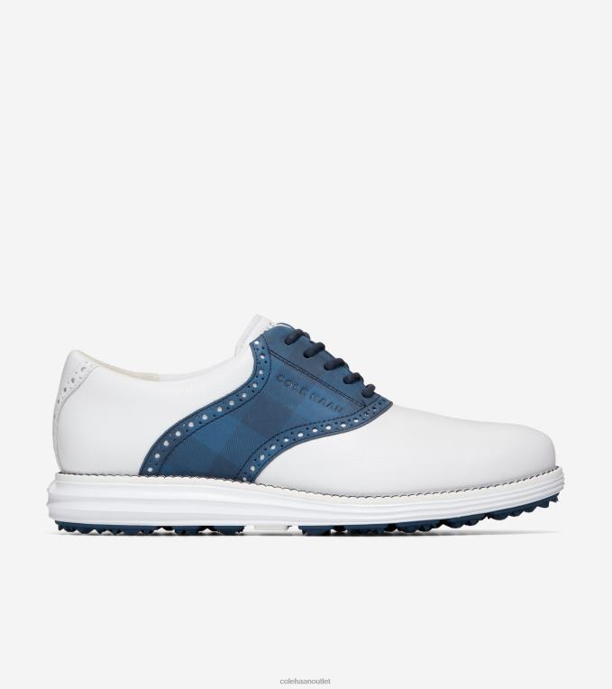 Men Optic White-Ensign Blue-Navy Blazer Cole Haan OriginalGrand Saddle Golf Shoe 2R0V2469