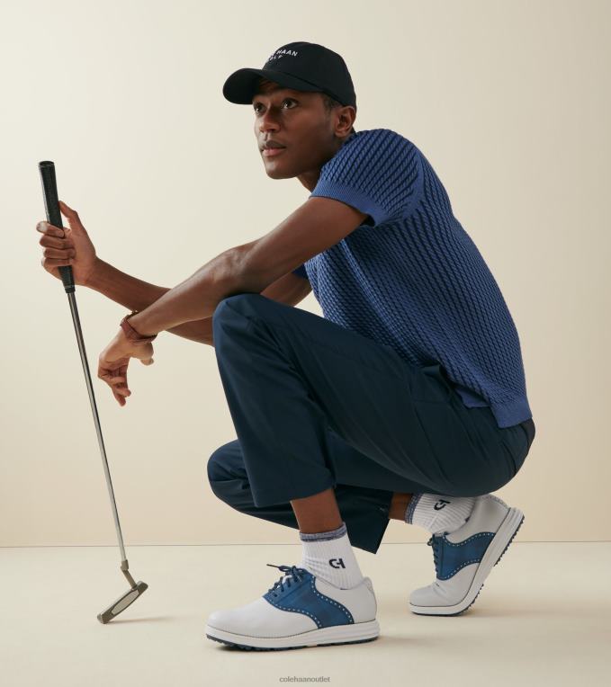 Men Optic White-Ensign Blue-Navy Blazer Cole Haan OriginalGrand Saddle Golf Shoe 2R0V2469