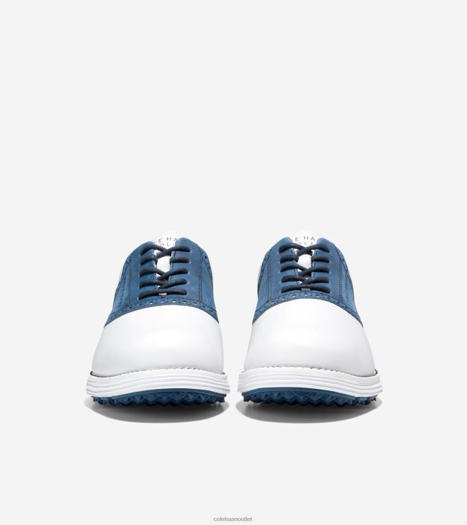 Men Optic White-Ensign Blue-Navy Blazer Cole Haan OriginalGrand Saddle Golf Shoe 2R0V2469
