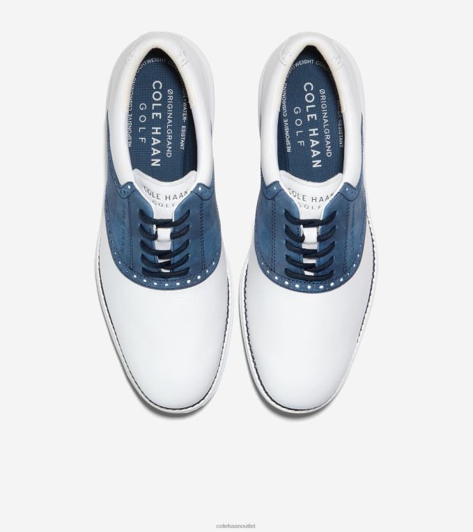 Men Optic White-Ensign Blue-Navy Blazer Cole Haan OriginalGrand Saddle Golf Shoe 2R0V2469