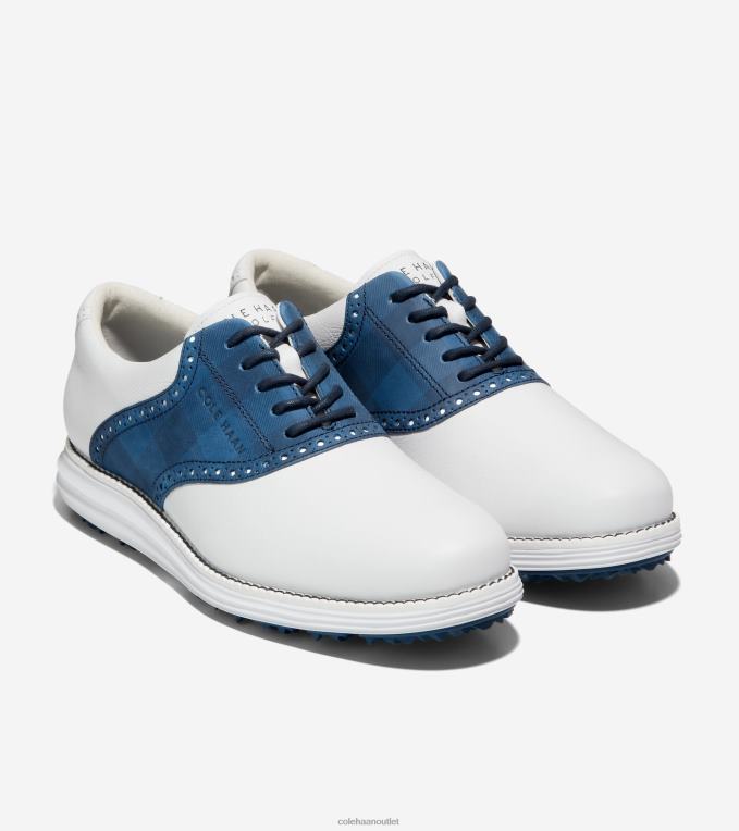 Men Optic White-Ensign Blue-Navy Blazer Cole Haan OriginalGrand Saddle Golf Shoe 2R0V2469