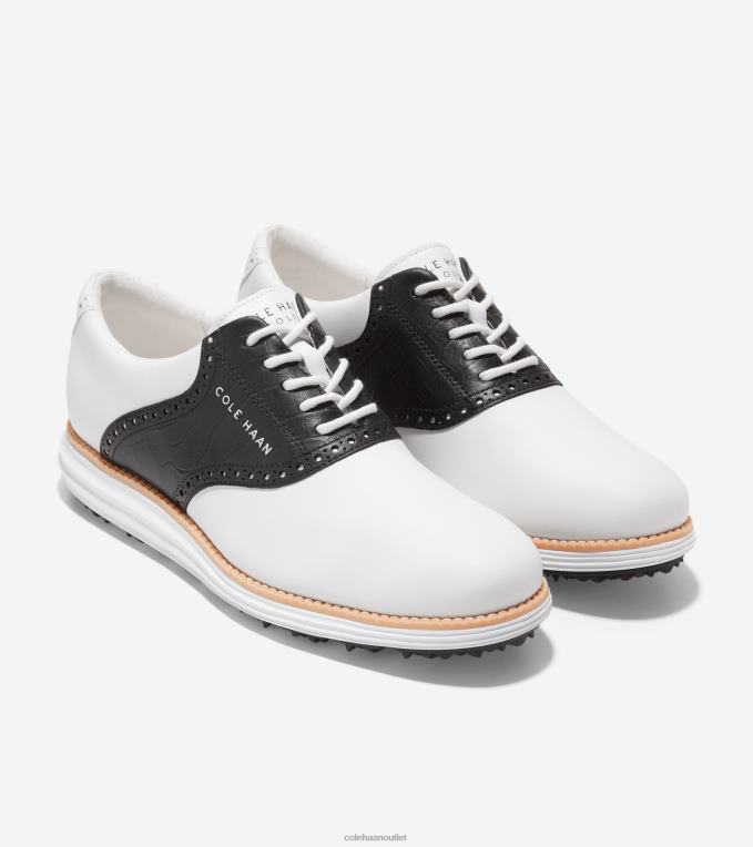 Men White-Black Croc Print Cole Haan OriginalGrand Saddle Golf Shoe 2R0V2470