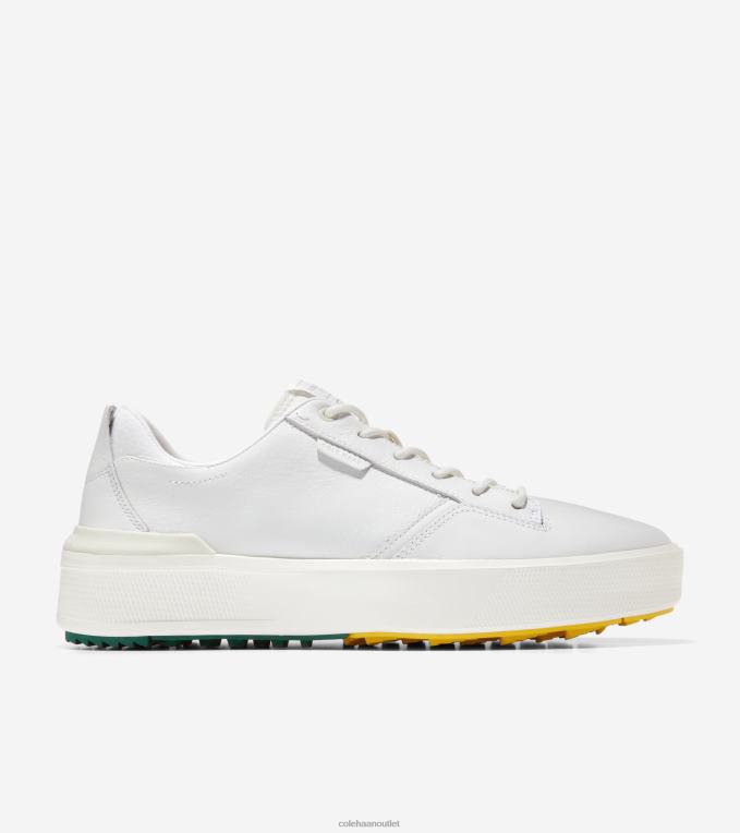 Men White Leather-Aventurine Cole Haan GrandPrO Crew Golf Shoe 2R0V2405