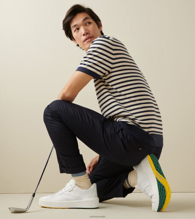 Men White Leather-Aventurine Cole Haan GrandPrO Crew Golf Shoe 2R0V2405