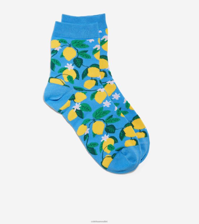 Women Blue Cole Haan Lemon Print Short Crew Sock 2R0V2524