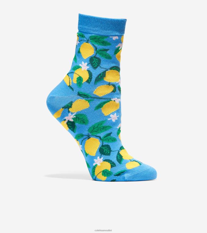 Women Blue Cole Haan Lemon Print Short Crew Sock 2R0V2524