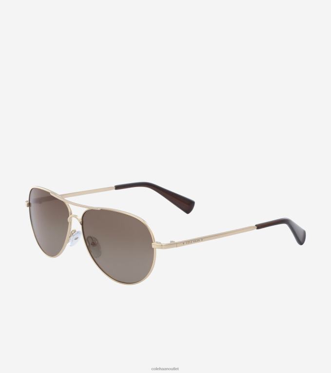 Women Gold Cole Haan Classic Aviator Sunglasses 2R0V2528