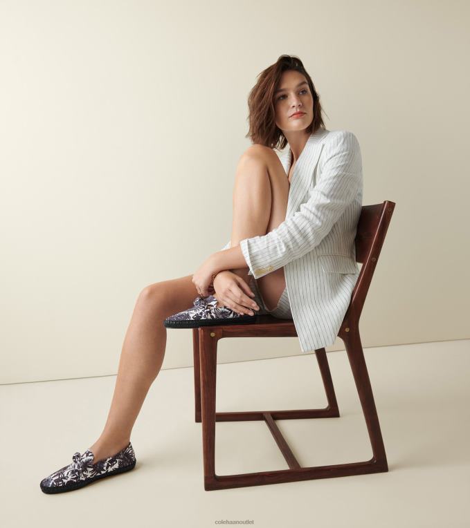 Women Black-Ivory Beverly Floral Print Cole Haan Cloudfeel Knotted Espadrille 2R0V2225