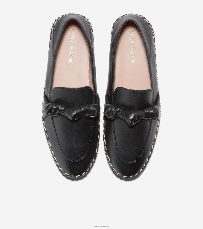 Women Black Leather Cole Haan Cloudfeel Knotted Espadrille 2R0V2223