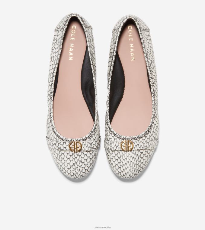 Women Black-White Round Snake Print Cole Haan Tova Bow Ballet 2R0V2131