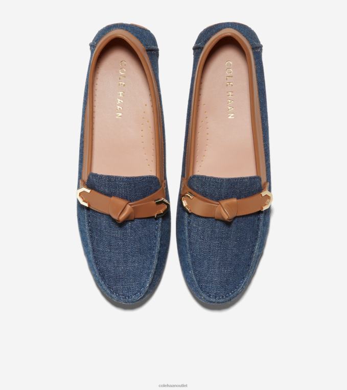 Women Denim-Pecan Leather Cole Haan Evelyn Bow Driver 2R0V270