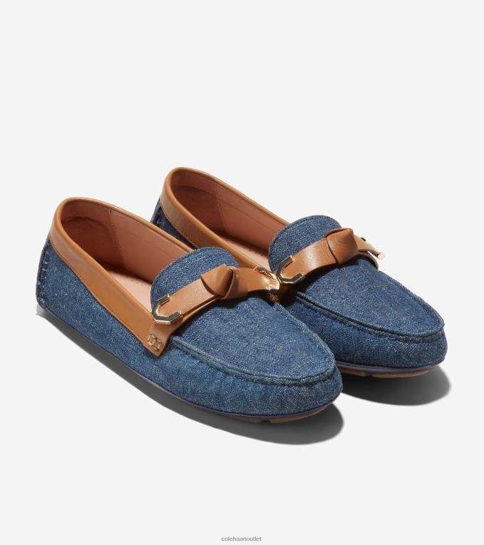 Women Denim-Pecan Leather Cole Haan Evelyn Bow Driver 2R0V270
