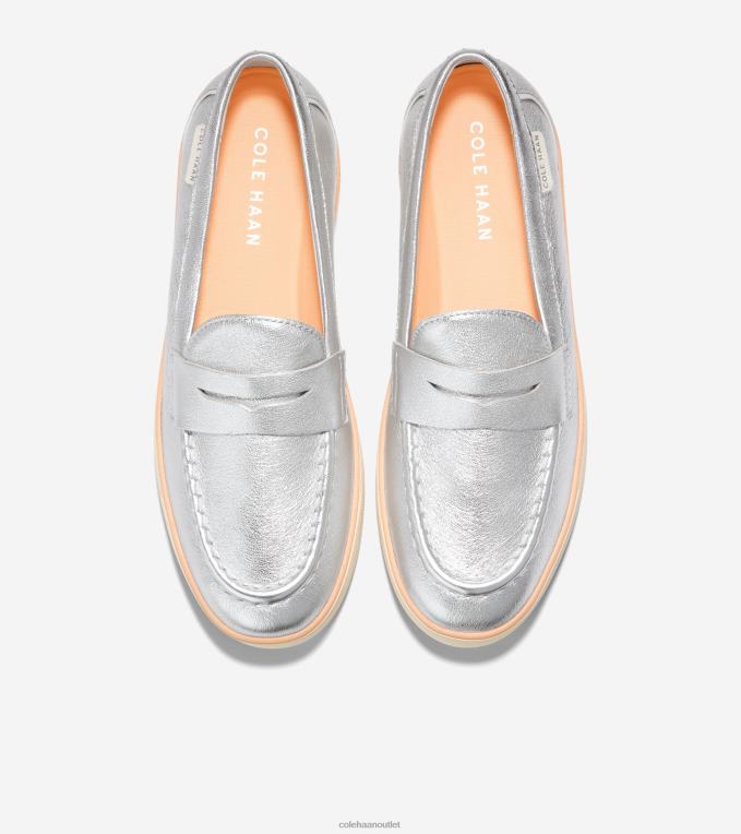 Women Silver Metallic-Ivory Cole Haan Nantucket 2.0 Penny Loafer 2R0V294