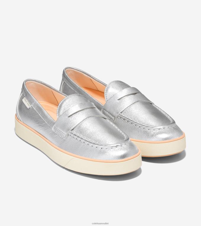 Women Silver Metallic-Ivory Cole Haan Nantucket 2.0 Penny Loafer 2R0V294