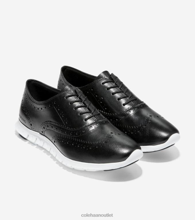 Women Black Leather Cole Haan ZEROGRAND Wingtip Oxford 2R0V2156