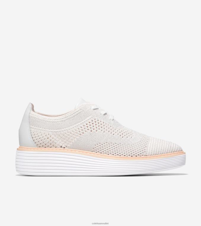 Women Optic White-Metallic Silver Stitchlite-Nimbus Cloud Cole Haan OriginalGrand Platform Wingtip Oxford 2R0V2215