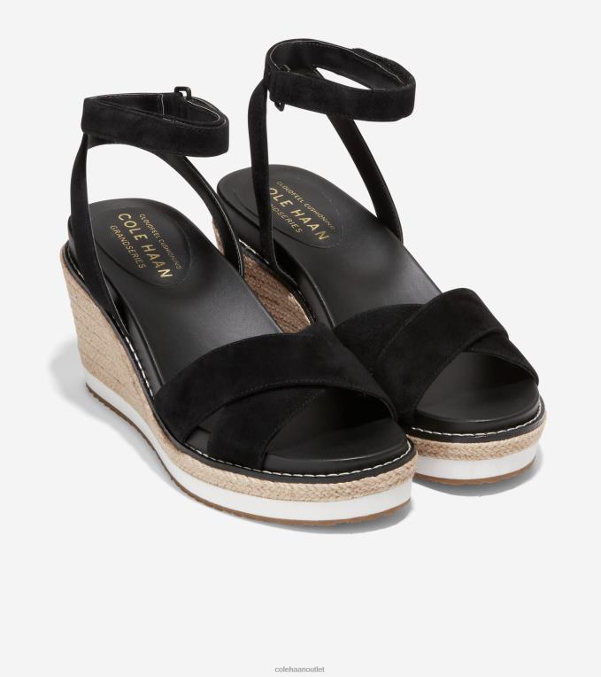Women Black Cole Haan Cloudfeel Espadrille Wedge Sandal 2R0V230