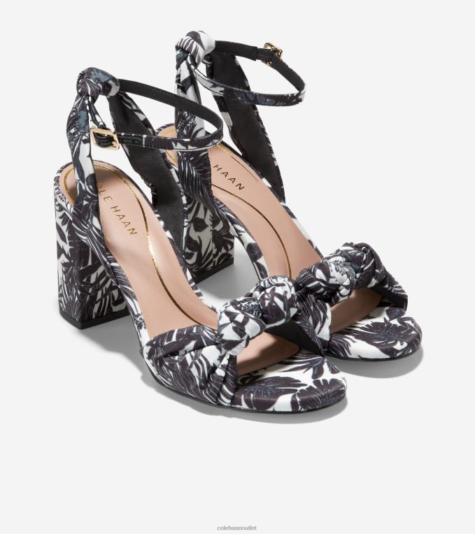 Women Black-Ivory Beverly Floral Print Cole Haan Kaycee Knotted Sandal 2R0V2240