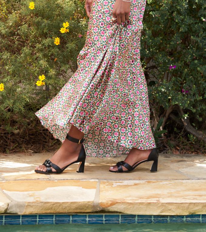 Women Black Leather Cole Haan Adella Braided Sandal 2R0V2182