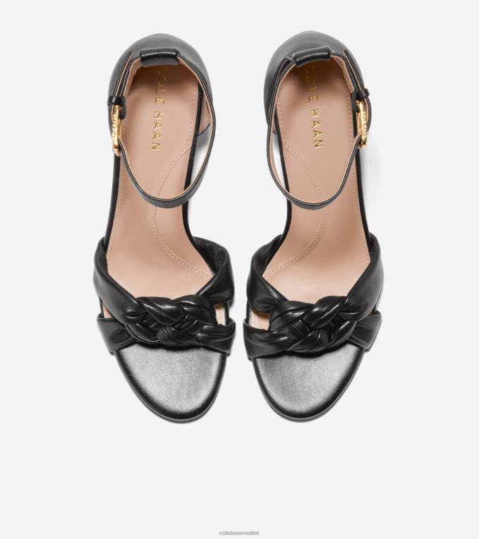 Women Black Leather Cole Haan Adella Braided Sandal 2R0V2182