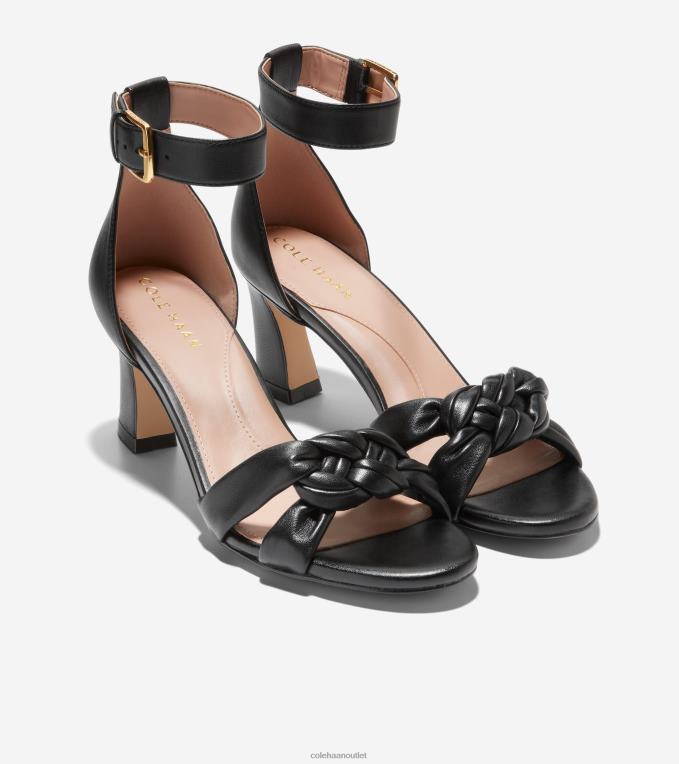 Women Black Leather Cole Haan Adella Braided Sandal 2R0V2182