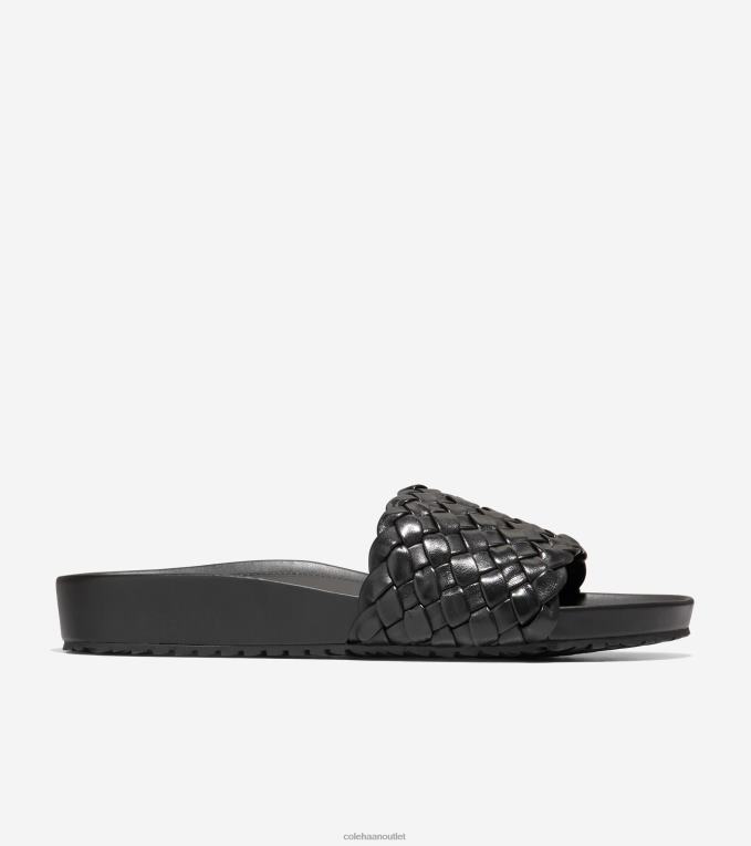 Women Black Leather Cole Haan Mojave Slide Sandal 2R0V250