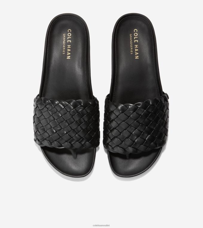 Women Black Leather Cole Haan Mojave Slide Sandal 2R0V250