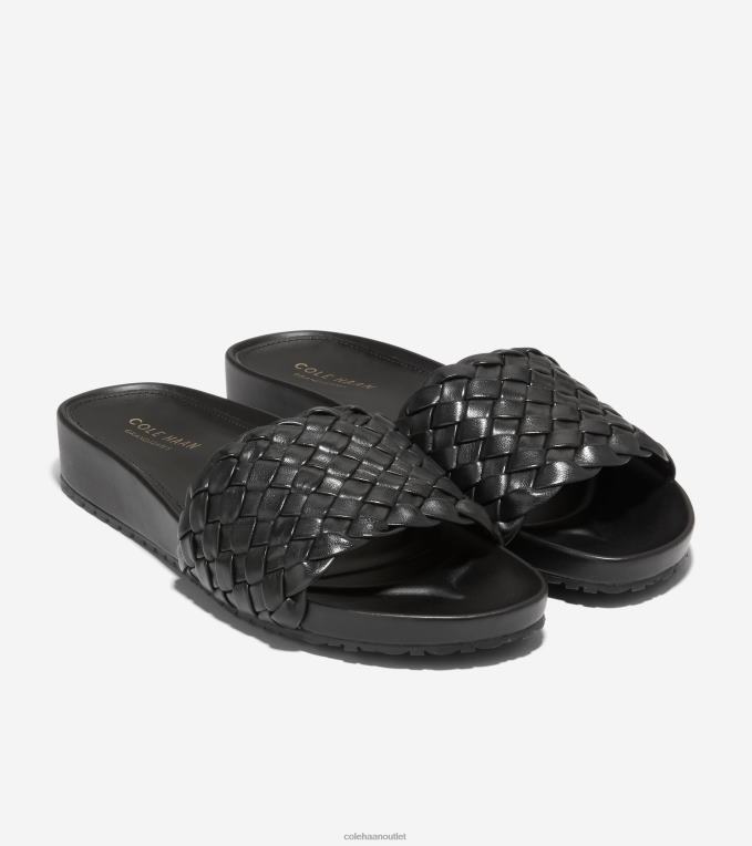 Women Black Leather Cole Haan Mojave Slide Sandal 2R0V250