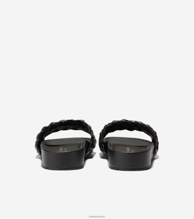 Women Black Leather Cole Haan Mojave Slide Sandal 2R0V250