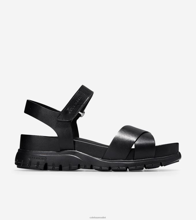 Women Black Leather Cole Haan ZEROGRAND Crisscross Sandal 2R0V284