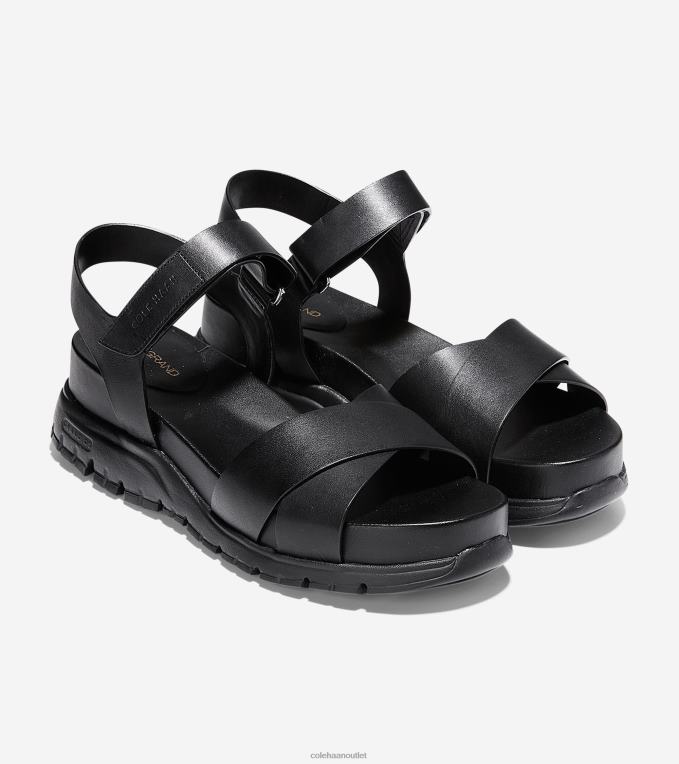 Women Black Leather Cole Haan ZEROGRAND Crisscross Sandal 2R0V284