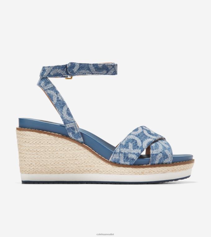 Women Denim Jacquard Cole Haan Cloudfeel Espadrille Wedge Sandal 2R0V227