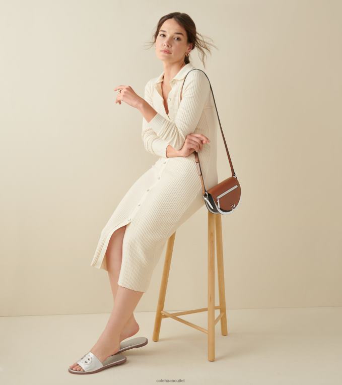 Women Gold Leather Cole Haan Flynn Logo Slide Sandal 2R0V263