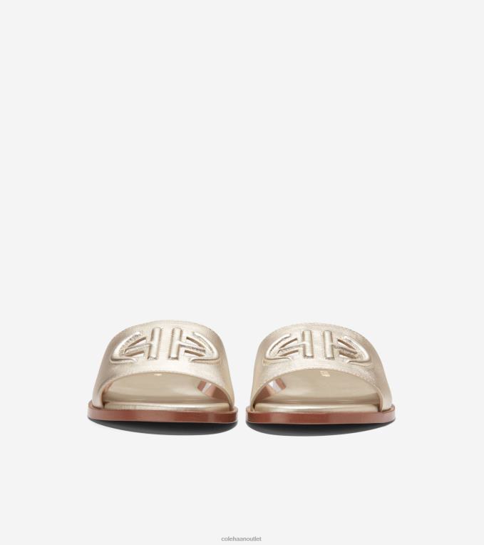Women Gold Leather Cole Haan Flynn Logo Slide Sandal 2R0V263