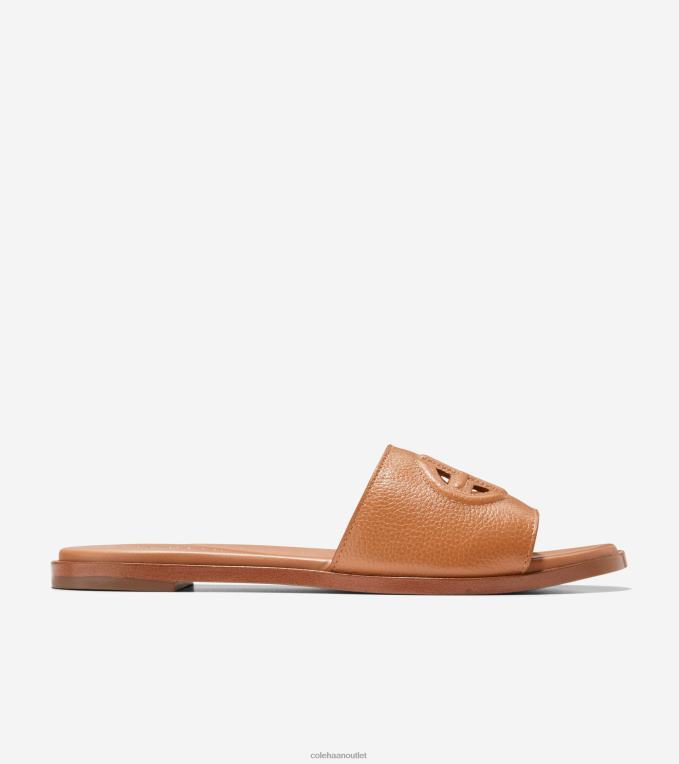 Women Pecan Leather Cole Haan Flynn Logo Slide Sandal 2R0V262