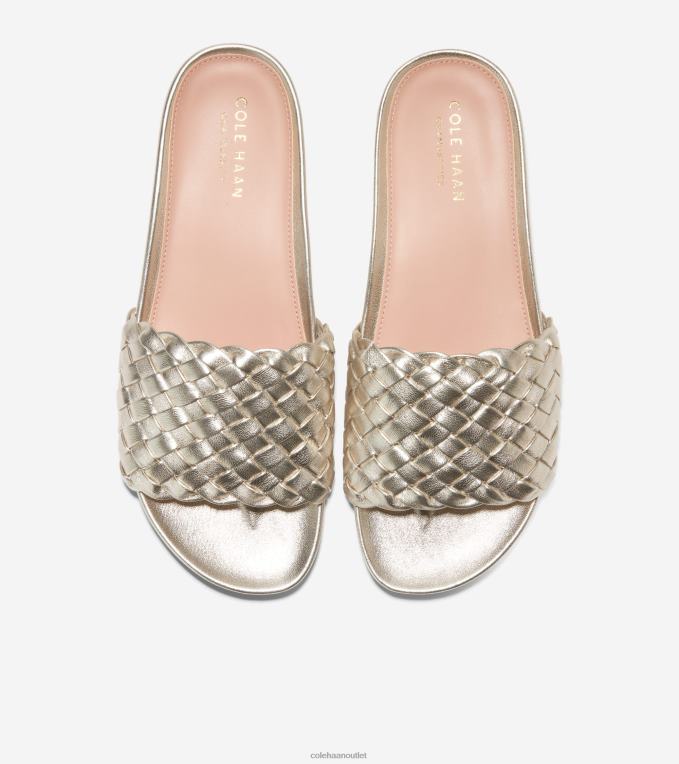 Women Soft Gold Leather Cole Haan Mojave Slide Sandal 2R0V248