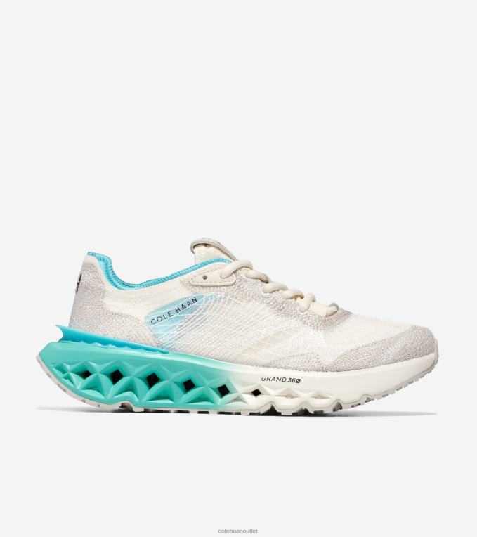 Women Ivory-Silver Birch-Turquoise-Caribbean Blue Cole Haan 5.ZEROGRAND Embrostitch Running Shoe 2R0V2243