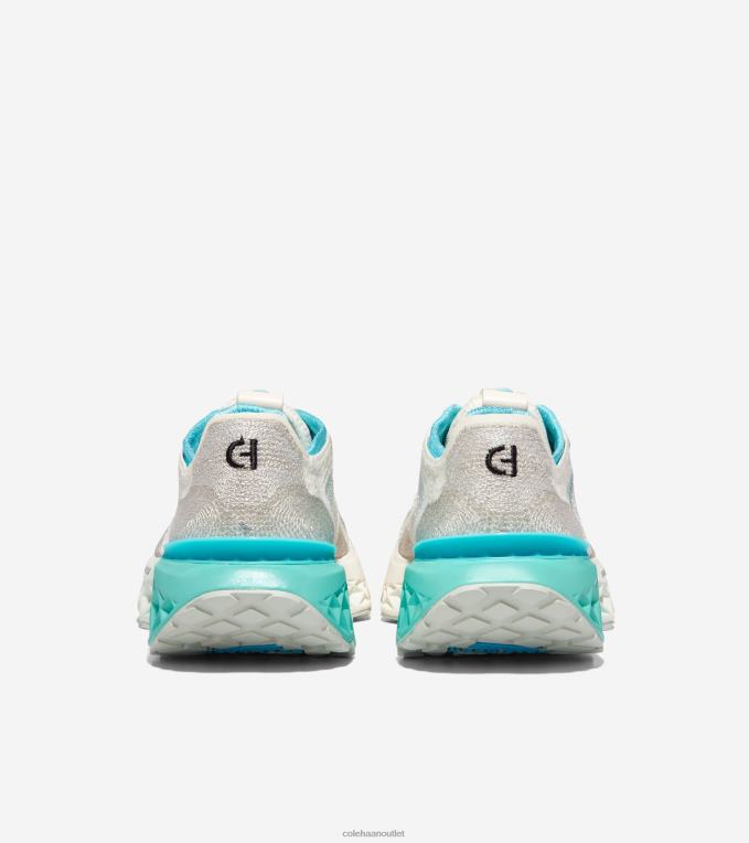 Women Ivory-Silver Birch-Turquoise-Caribbean Blue Cole Haan 5.ZEROGRAND Embrostitch Running Shoe 2R0V2243
