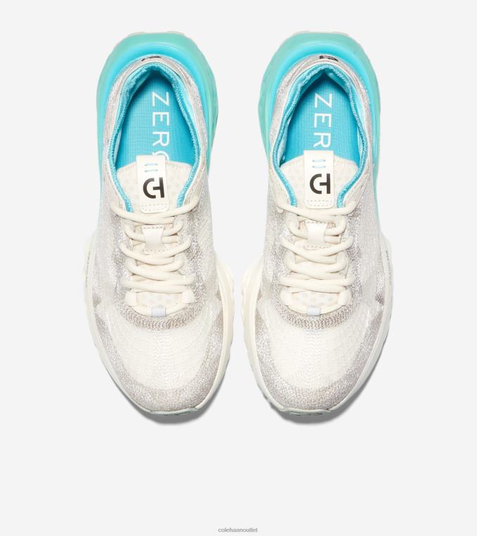 Women Ivory-Silver Birch-Turquoise-Caribbean Blue Cole Haan 5.ZEROGRAND Embrostitch Running Shoe 2R0V2243