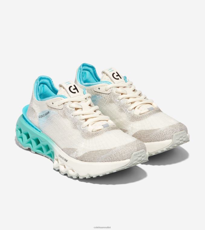Women Ivory-Silver Birch-Turquoise-Caribbean Blue Cole Haan 5.ZEROGRAND Embrostitch Running Shoe 2R0V2243