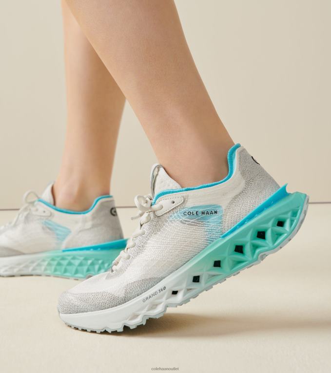 Women Ivory-Silver Birch-Turquoise-Caribbean Blue Cole Haan 5.ZEROGRAND Embrostitch Running Shoe 2R0V2243