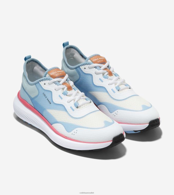 Women Optic White-Blue Bell-Sun Kissed Coral Cole Haan ZEROGRAND Fairway Golf Shoe 2R0V2121